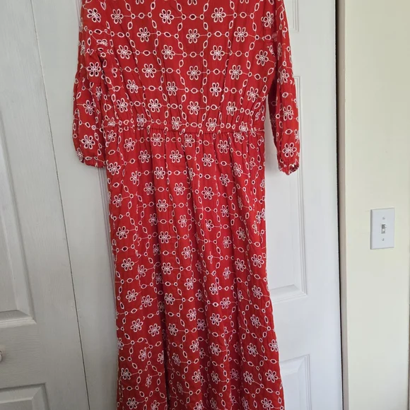 Vibrant Orange Red V-Neck Puff Sleeve Sundress - Picture 5 of 13